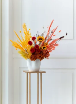 Funfetti dried flower in vase with sunflowers, and lavender