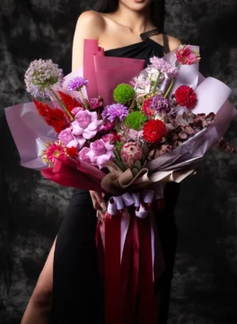 green and red and purple halloween bouquet