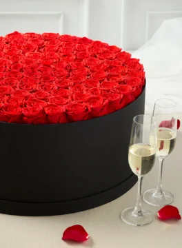 99 preserved red roses in a black flower box
