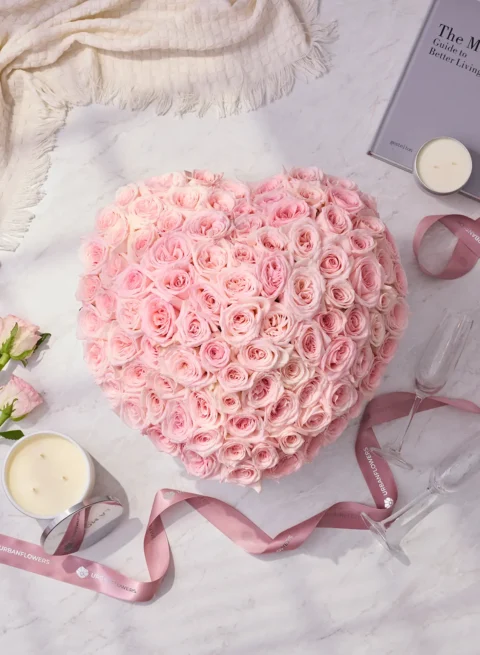 150 pink roses in a white flower box