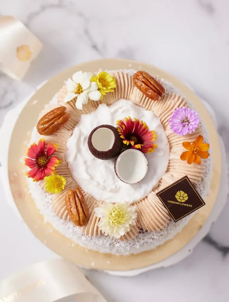 Coconut Pecan Cake - Flower arrangement