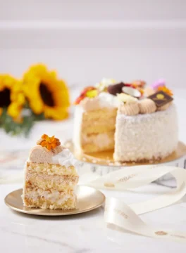 One pound coconut pecan cake inside