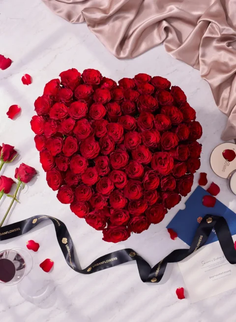 Premium red rose with black flower box