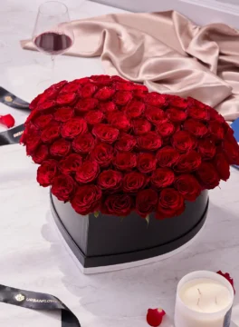 100 premium red roses with black flower box