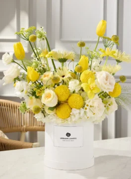 Yellow Flower Box with white and yellow rose