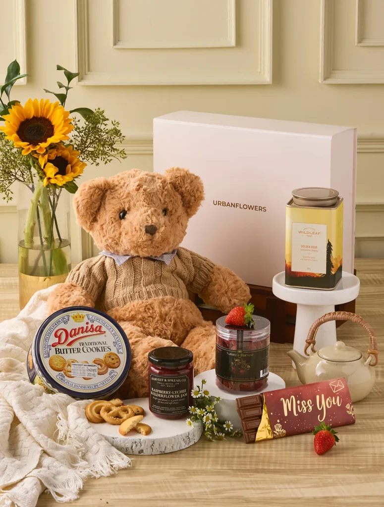 Miss You Hamper — luxury tea, chocolate, cookies & teddy bear gift set by UrbanFlowers Bangkok