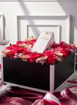 Pink flower and perfume box