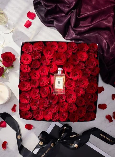 Red roses and Jo Malone perfume