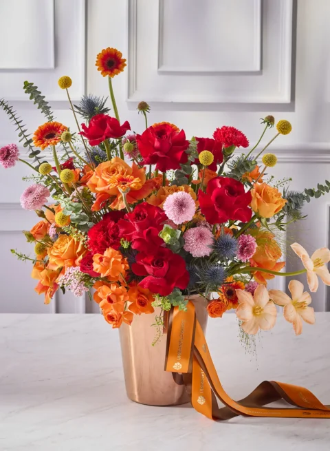 Red & Orange Champagne Bucket Flowers