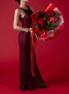 Fresh flower bouquet, red and green, Christmas flower bouquet