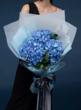 Bouquet of blue hydrangeas, apology flowers