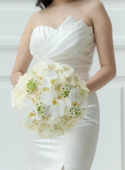 Bridal bouquet, orchids and white roses