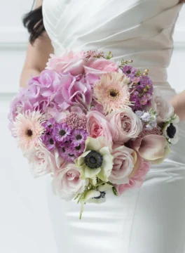 Wedding bouquet, pink hydrangeas
