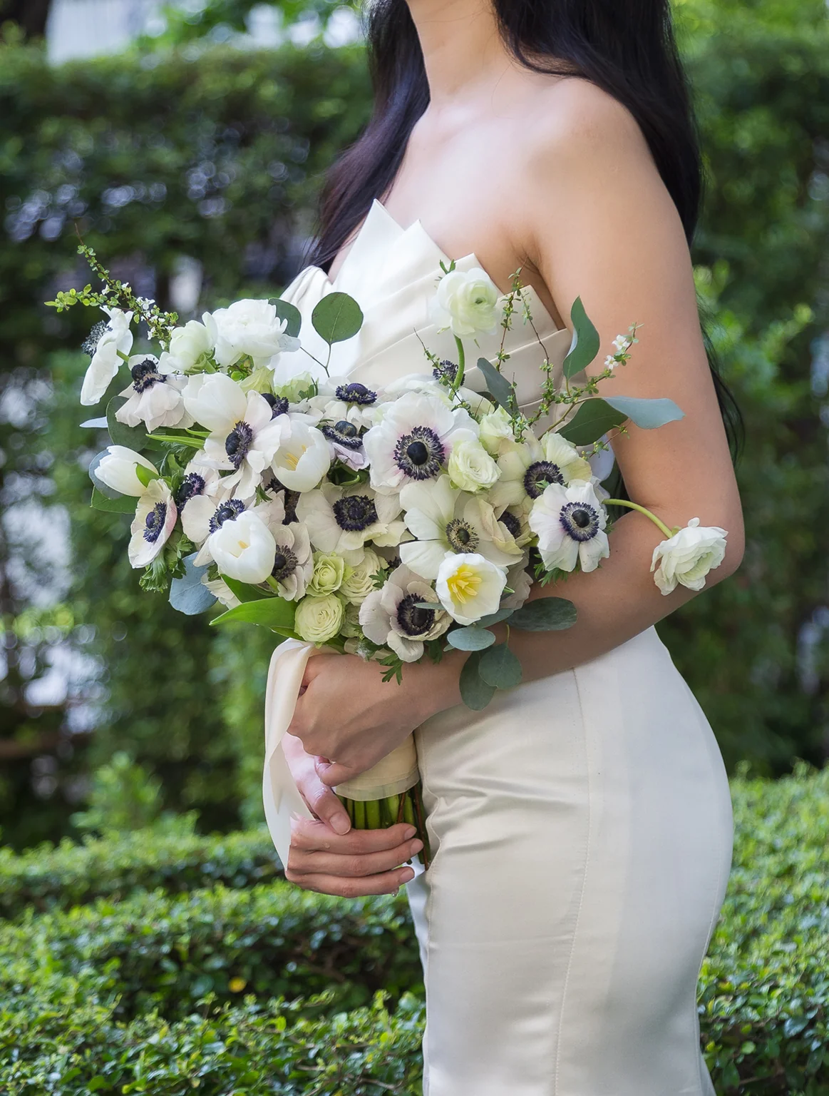 Pure white anemone bouquet