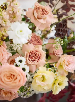 Cappuccino rose color White mum flowers in a vase