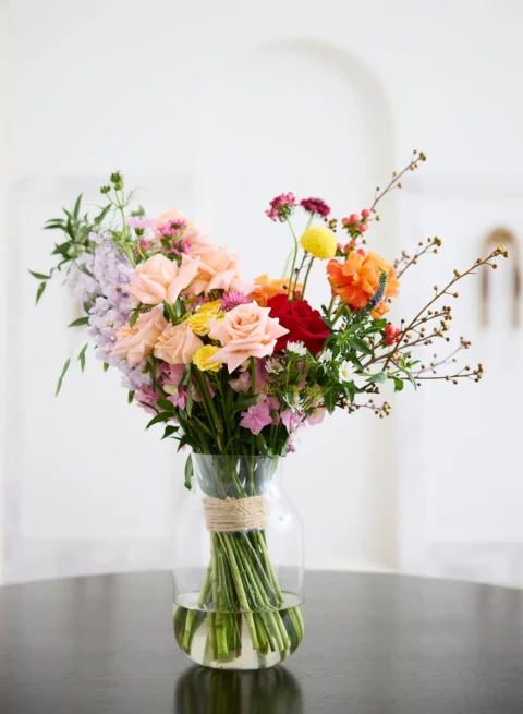 Flower vase, colorful gerbera flowers