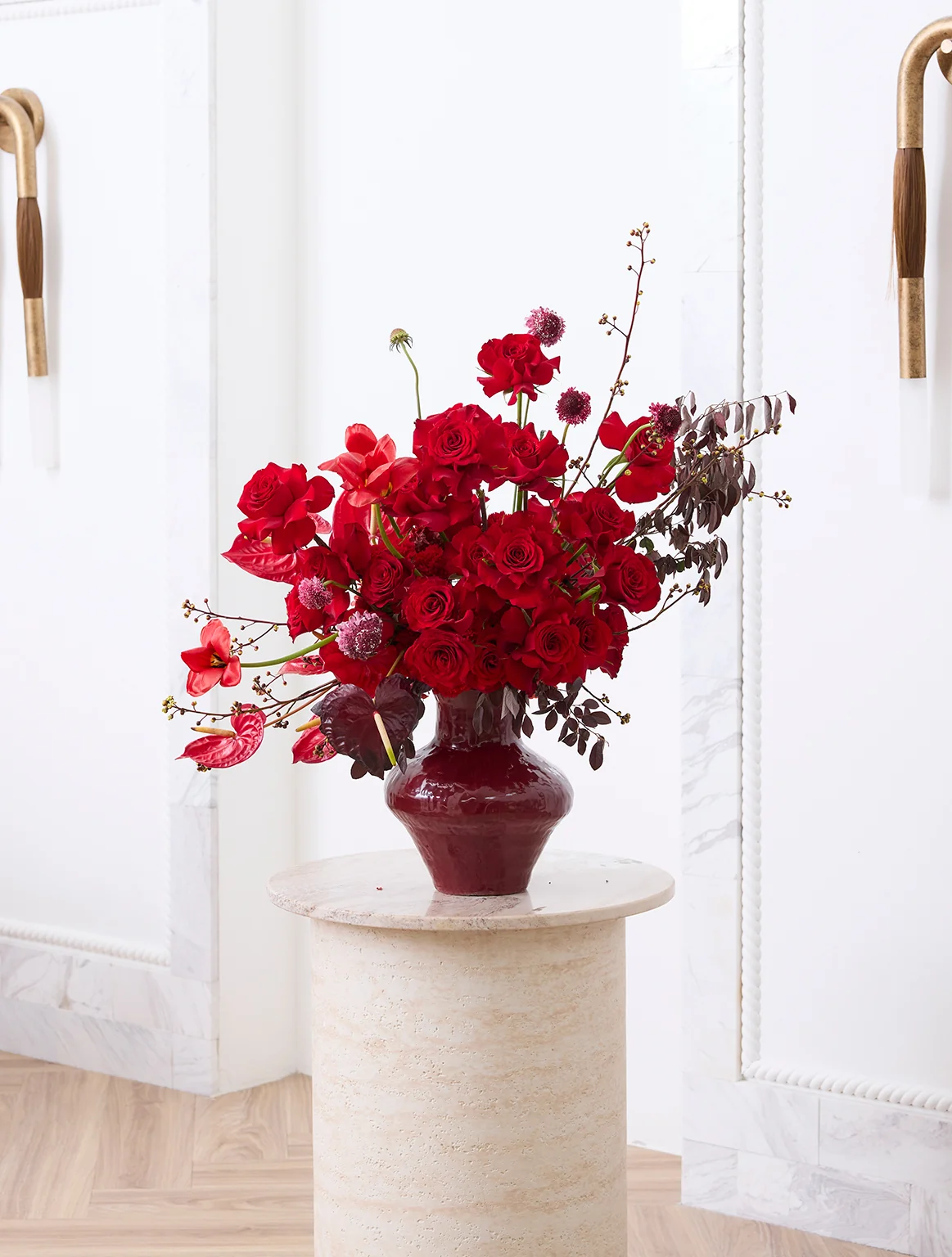 fresh flower vase pure red flowers