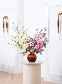 purple dahlia purple roses flower vase