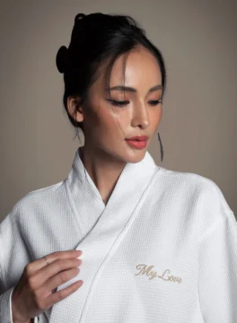 Women's white bathrobe