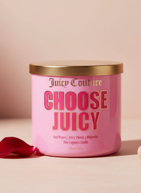 เทียนหอม Juicy Couture รุ่น Choose Juicy เทียนสามไส้สีชมพู กลิ่นกุหลาบแดง พีชฉ่ำ และแมกโนเลีย หอมสดใสหรูหรา