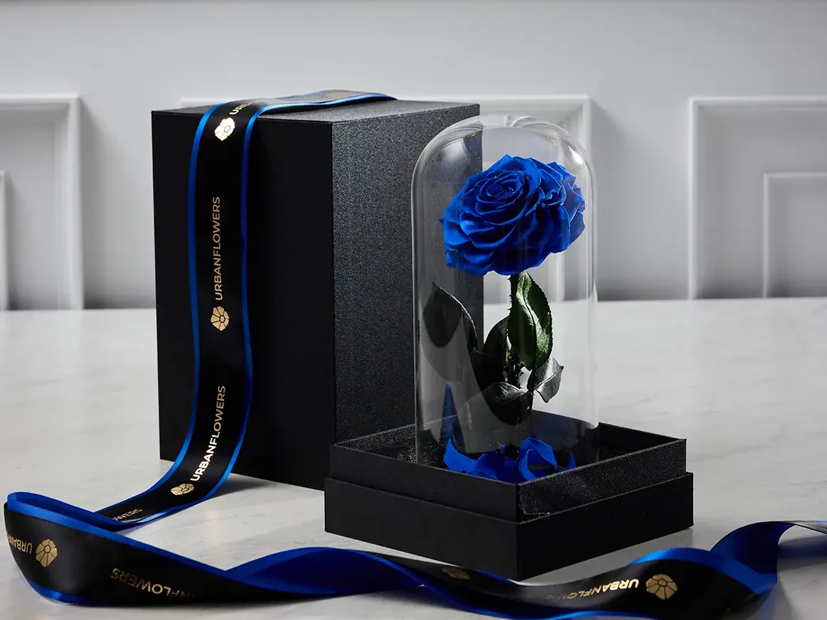 Preserved Blue Rose in a Glass Dome