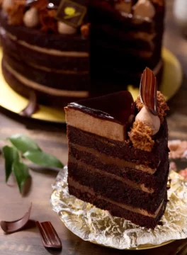 หน้าตัดเค้กช็อกโกแลตเดวิลส์มูสกานาช